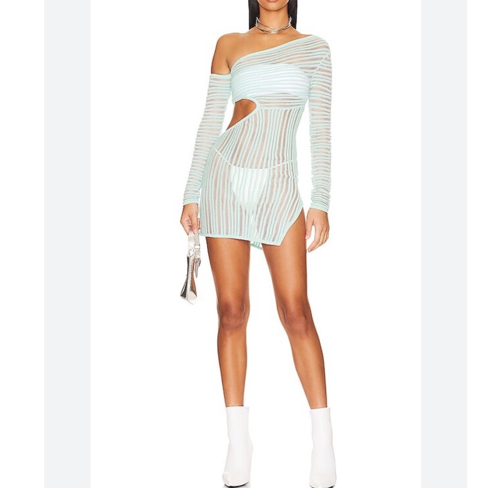 h:ours NEW Teal Mesh Calypso Cut Out Mini Dress Mermaid Size Medium